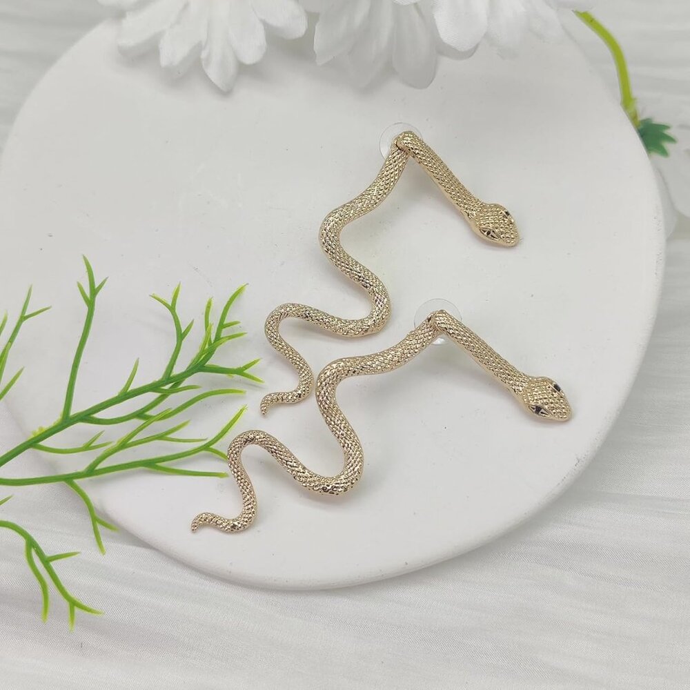 Vintage Goth Snake Earrings - Gold & Silver Snake Statement Jewelry for Women's - Picture 5 of 6
